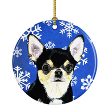 Load image into Gallery viewer, Chihuahua Winter Snowflakes Holiday Ornament - Round Ceramic Ornament – Artist-Designed Keepsake Decoration SC9399