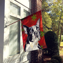 Load image into Gallery viewer, Boston Terrier Red  Green Snowflakes Holiday Christmas Flag Canvas House Size