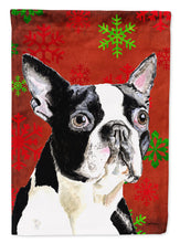 Load image into Gallery viewer, Boston Terrier Red  Green Snowflakes Holiday Christmas Flag Canvas House Size