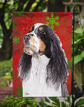 Load image into Gallery viewer, Springer Spaniel Red and Green Snowflakes Holiday Christmas Garden Flag – Decorative Outdoor Yard Flag