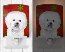 Load image into Gallery viewer, Bichon Frise Red and Green Snowflakes Holiday Christmas Ceramic Night Light SC9402CNL
