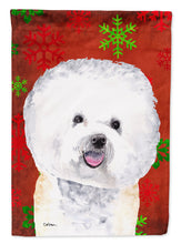 Load image into Gallery viewer, Bichon Frise Red and Green Snowflakes Holiday Christmas Garden Flag – Decorative Outdoor Yard Flag