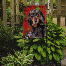 Load image into Gallery viewer, Dachshund Red and Green Snowflakes Holiday Christmas Garden Flag – Decorative Outdoor Yard Flag