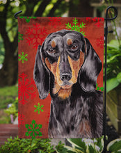 Load image into Gallery viewer, Dachshund Red and Green Snowflakes Holiday Christmas Garden Flag – Decorative Outdoor Yard Flag