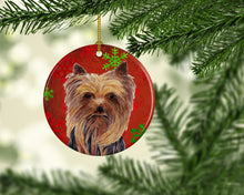 Load image into Gallery viewer, Yorkie Red Snowflakes Holiday Christmas Ornament - Round Ceramic Ornament – Artist-Designed Keepsake Decoration SC9405