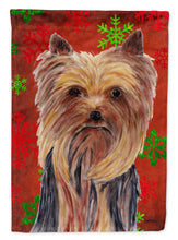 Load image into Gallery viewer, Yorkie Red and Green Snowflakes Holiday Christmas Flag Canvas House Size