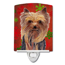 Load image into Gallery viewer, Yorkie Red and Green Snowflakes Holiday Christmas Ceramic Night Light SC9405CNL