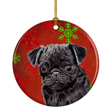 Load image into Gallery viewer, Pug Red Snowflakes Holiday Christmas Ornament - Round Ceramic Ornament – Artist-Designed Keepsake Decoration SC9406