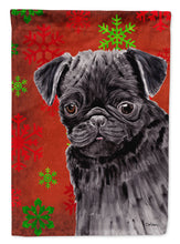 Load image into Gallery viewer, Pug Red and Green Snowflakes Holiday Christmas Flag Canvas House Size
