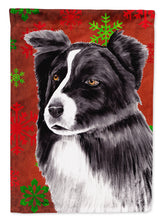 Load image into Gallery viewer, Border Collie Red and Green Snowflakes Holiday Christmas Garden Flag – Decorative Outdoor Yard Flag