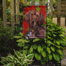 Load image into Gallery viewer, Dachshund Red and Green Snowflakes Holiday Christmas Garden Flag – Decorative Outdoor Yard Flag