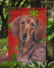 Load image into Gallery viewer, Dachshund Red and Green Snowflakes Holiday Christmas Garden Flag – Decorative Outdoor Yard Flag