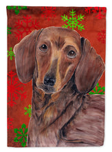 Load image into Gallery viewer, Dachshund Red and Green Snowflakes Holiday Christmas Garden Flag – Decorative Outdoor Yard Flag