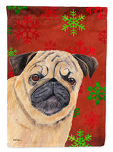 Load image into Gallery viewer, Pug Red and Green Snowflakes Holiday Christmas Flag Canvas House Size
