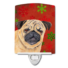 Load image into Gallery viewer, Pug Red and Green Snowflakes Holiday Christmas Ceramic Night Light SC9411CNL