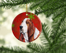 Load image into Gallery viewer, Basset Hound Red Snowflakes Holiday Christmas Ornament - Round Ceramic Ornament – Artist-Designed Keepsake Decoration SC9412