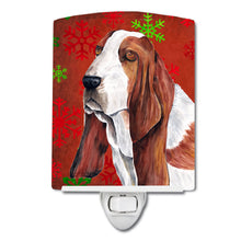 Load image into Gallery viewer, Basset Hound Red and Green Snowflakes Holiday Christmas Ceramic Night Light SC9412CNL