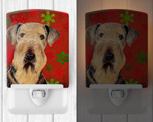 Load image into Gallery viewer, Airedale Red and Green Snowflakes Holiday Christmas Ceramic Night Light SC9413CNL