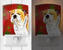 Load image into Gallery viewer, Bulldog English Red and Green Snowflakes Holiday Christmas Ceramic Night Light SC9414CNL