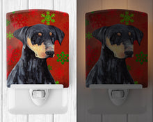 Load image into Gallery viewer, Doberman Red and Green Snowflakes Holiday Christmas Ceramic Night Light SC9417CNL