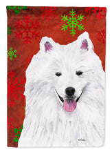 Load image into Gallery viewer, American Eskimo Red and Green Snowflakes Holiday Christmas Garden Flag – Decorative Outdoor Yard Flag