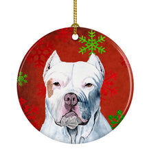 Load image into Gallery viewer, Pit Bull Red Snowflakes Holiday Christmas Ornament - Round Ceramic Ornament – Artist-Designed Keepsake Decoration SC9421