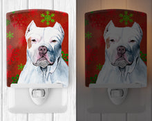 Load image into Gallery viewer, Pit Bull Red and Green Snowflakes Holiday Christmas Ceramic Night Light SC9421CNL