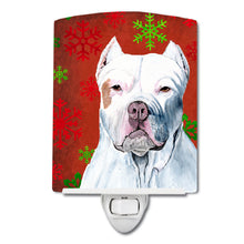 Load image into Gallery viewer, Pit Bull Red and Green Snowflakes Holiday Christmas Ceramic Night Light SC9421CNL
