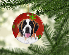 Load image into Gallery viewer, Saint Bernard Red Snowflakes Holiday Christmas Ornament - Round Ceramic Ornament – Artist-Designed Keepsake Decoration SC9422