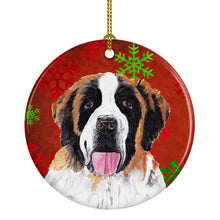 Load image into Gallery viewer, Saint Bernard Red Snowflakes Holiday Christmas Ornament - Round Ceramic Ornament – Artist-Designed Keepsake Decoration SC9422