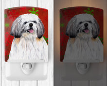 Load image into Gallery viewer, Shih Tzu Red and Green Snowflakes Holiday Christmas Ceramic Night Light SC9423CNL