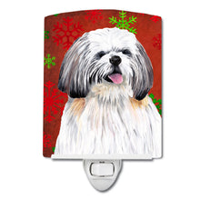 Load image into Gallery viewer, Shih Tzu Red and Green Snowflakes Holiday Christmas Ceramic Night Light SC9423CNL