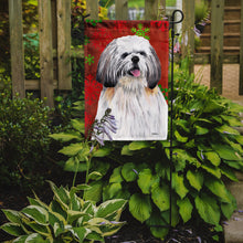 Load image into Gallery viewer, Shih Tzu Red and Green Snowflakes Holiday Christmas Garden Flag – Decorative Outdoor Yard Flag