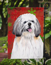Load image into Gallery viewer, Shih Tzu Red and Green Snowflakes Holiday Christmas Garden Flag – Decorative Outdoor Yard Flag