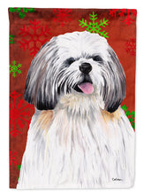 Load image into Gallery viewer, Shih Tzu Red and Green Snowflakes Holiday Christmas Garden Flag – Decorative Outdoor Yard Flag