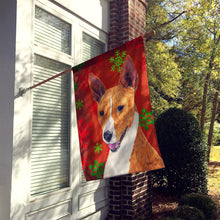 Load image into Gallery viewer, Basenji Red and Green Snowflakes Holiday Christmas Flag Canvas House Size