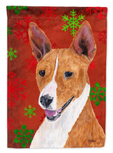 Load image into Gallery viewer, Basenji Red and Green Snowflakes Holiday Christmas Flag Canvas House Size