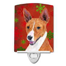 Load image into Gallery viewer, Basenji Red and Green Snowflakes Holiday Christmas Ceramic Night Light SC9427CNL