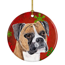Load image into Gallery viewer, Boxer Red Snowflakes Holiday Christmas Ornament - Round Ceramic Ornament – Artist-Designed Keepsake Decoration SC9430