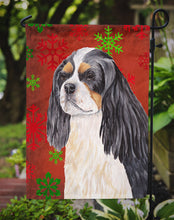 Load image into Gallery viewer, Cavalier Spaniel Red and Green Snowflakes Holiday Christmas Garden Flag – Decorative Outdoor Yard Flag