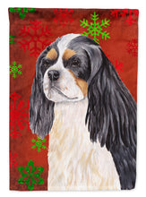 Load image into Gallery viewer, Cavalier Spaniel Red and Green Snowflakes Holiday Christmas Garden Flag – Decorative Outdoor Yard Flag