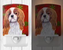 Load image into Gallery viewer, Cavalier Spaniel Red and Green Snowflakes Holiday Christmas Ceramic Night Light SC9434CNL