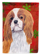 Load image into Gallery viewer, Cavalier Spaniel Red and Green Snowflakes Holiday Christmas Garden Flag – Decorative Outdoor Yard Flag