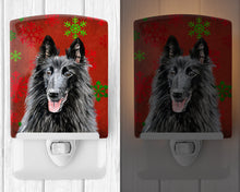 Load image into Gallery viewer, Belgian Sheepdog Red and Green Snowflakes Holiday Christmas Ceramic Night Light SC9438CNL