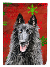 Load image into Gallery viewer, Belgian Sheepdog Red and Green Snowflakes Holiday Christmas Garden Flag – Decorative Outdoor Yard Flag