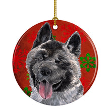 Load image into Gallery viewer, Akita Red Snowflakes Holiday Christmas Ornament - Round Ceramic Ornament – Artist-Designed Keepsake Decoration SC9482CO1