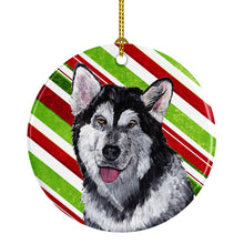 Load image into Gallery viewer, Alaskan Malamute Candy Cane Holiday Christmas Ornament - Round Ceramic Ornament – Artist-Designed Keepsake Decoration SC9490CO1