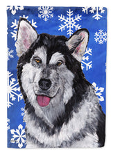 Load image into Gallery viewer, Alaskan Malamute Winter Snowflakes Holiday Flag Canvas House Size SC9491CHF