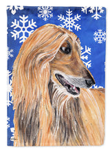 Load image into Gallery viewer, Afghan Hound Winter Snowflakes Holiday Flag Canvas House Size SC9499CHF