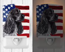 Load image into Gallery viewer, Black Cocker Spaniel with American Flag Ceramic Night Light SC9512CNL